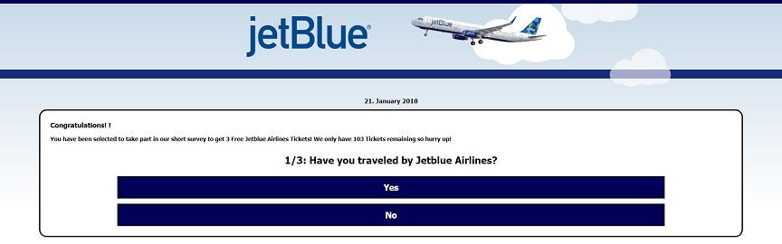 Jetblue Airlines Gifting 3 Free Family Plane Tickets Survey Scamming Website