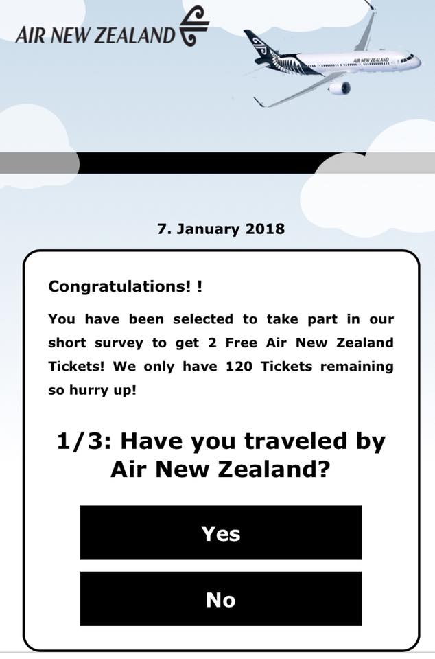 Air New Zealand is Giving Away 2 Free Tickets Scam