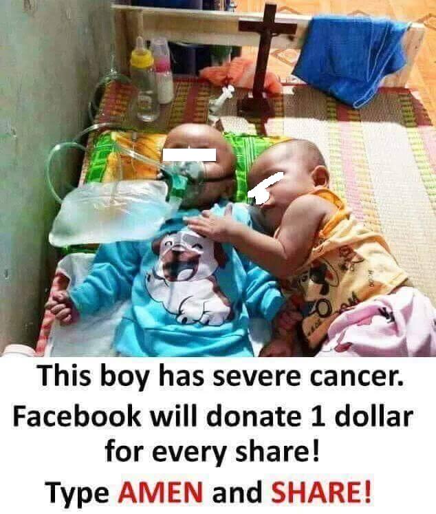 This boy has severe cancer.  Facebook will donate 1 dollar for every share!  Type AMEN and Share!
