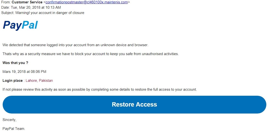 PayPal Activity Unauthorised Access
