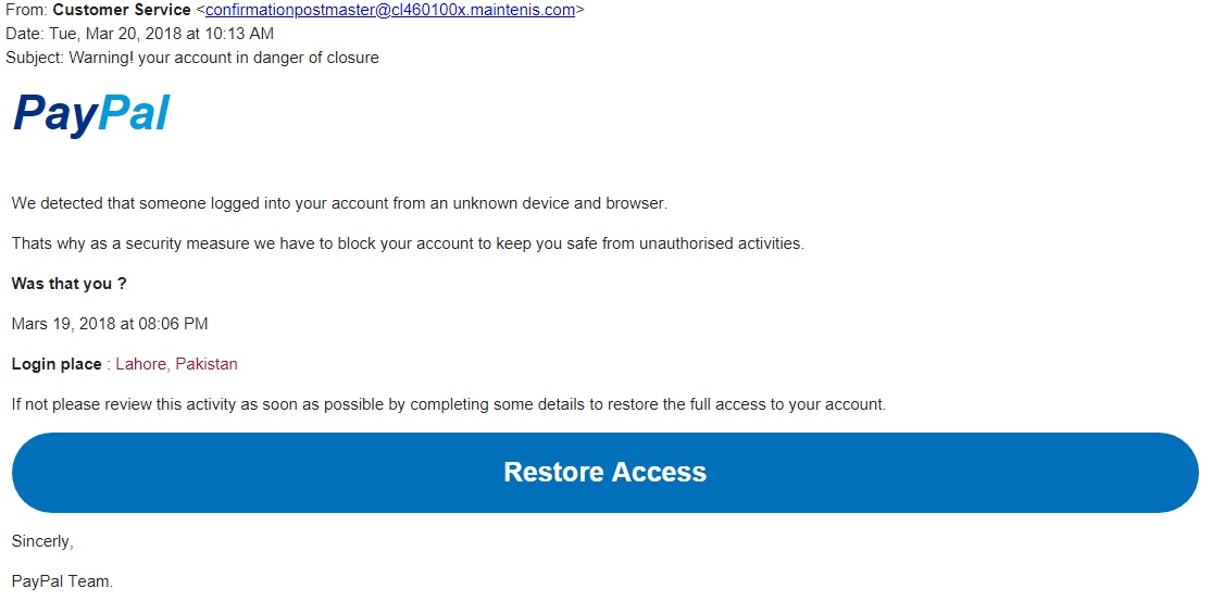 PayPal Activity Unauthorised Access