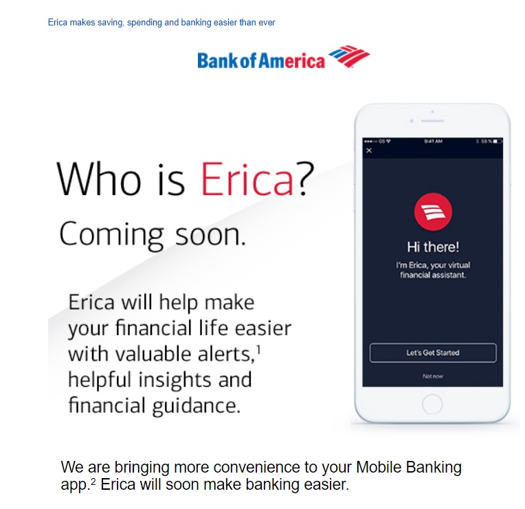 Who is Erica? - Bank of America Virtual Financial Assistant Email