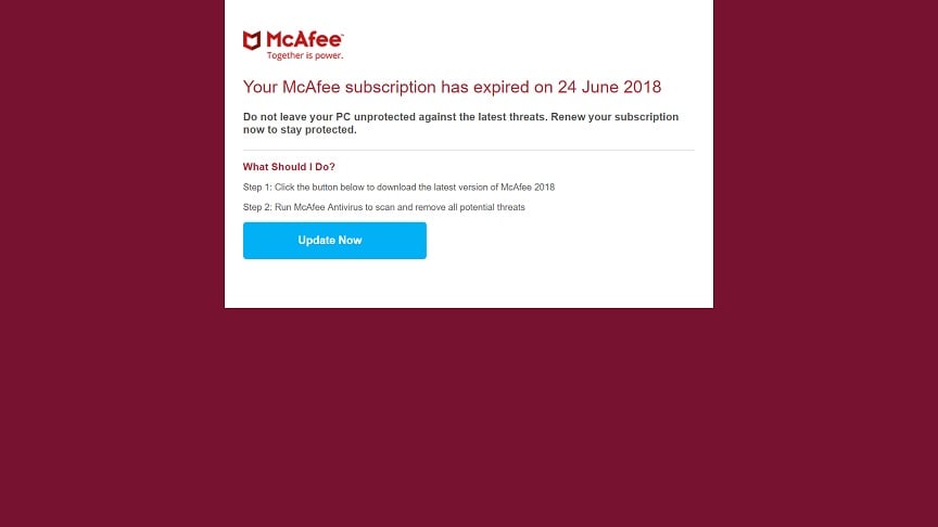 Your McAfee Subscription has Expired