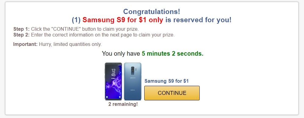Samsung S9 for $1 Only Scam
