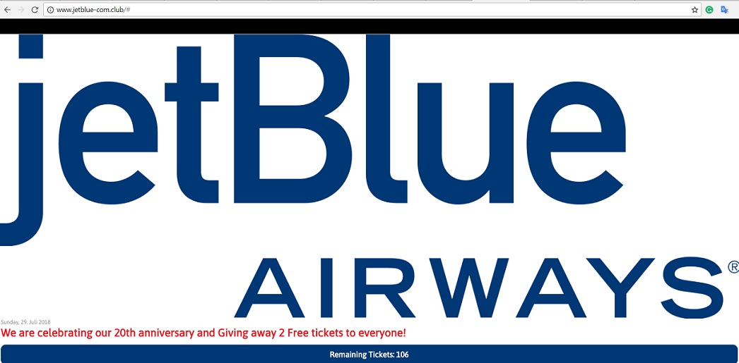 JetBlue Airways is giving away 2 Free Tickets* to 500 familes to celebrate its 20th anniversary. Get your free ticets at http://www.jetblue-com.club/