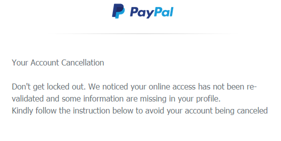 Your PayPal Account Has Been Canceled Scam