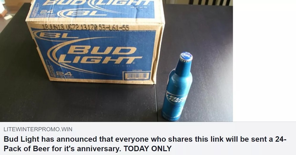 Free 24-Pack Bud Light Facebook Post Scam