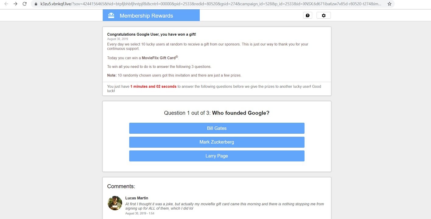 Congratulations Google User, you have won a gift Scam
