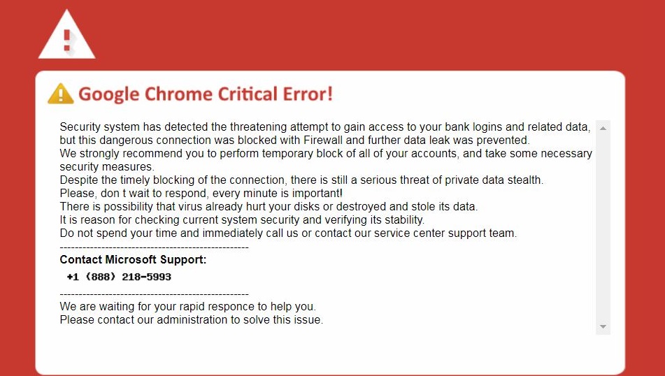 Google Chrome Critical Error Scam