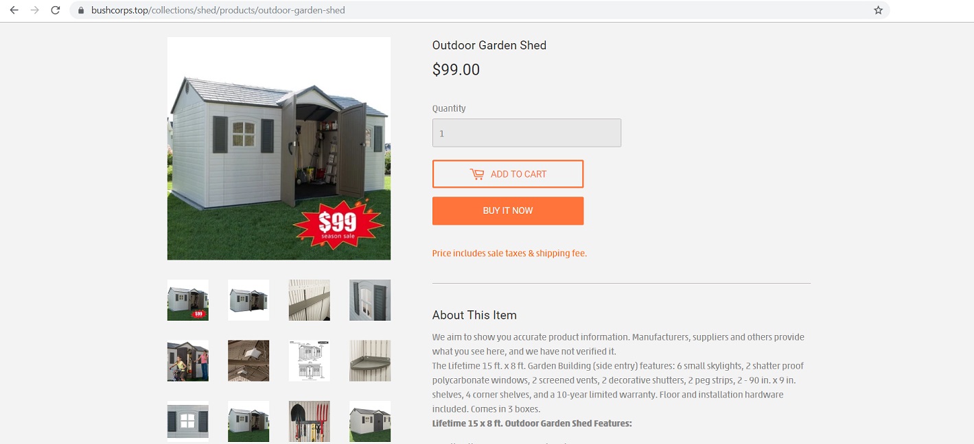 machinenuts.top - Outdoor Garden Shed Scam