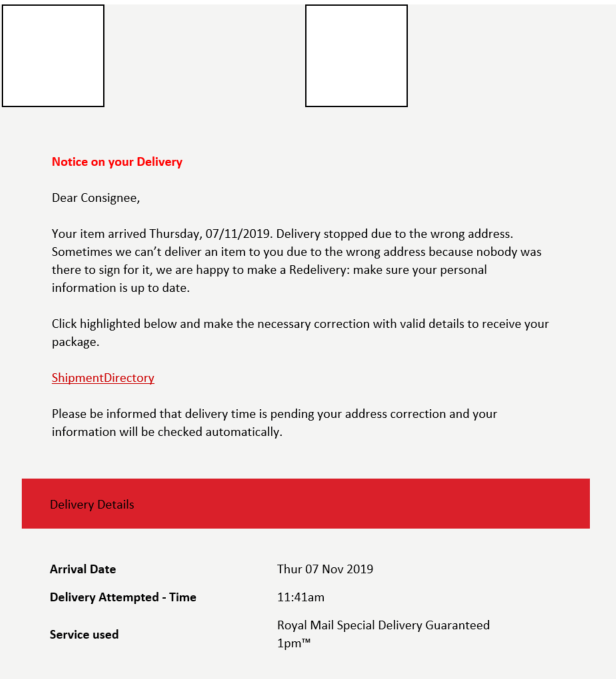 Royal Mail Redelivery Package Email Scam