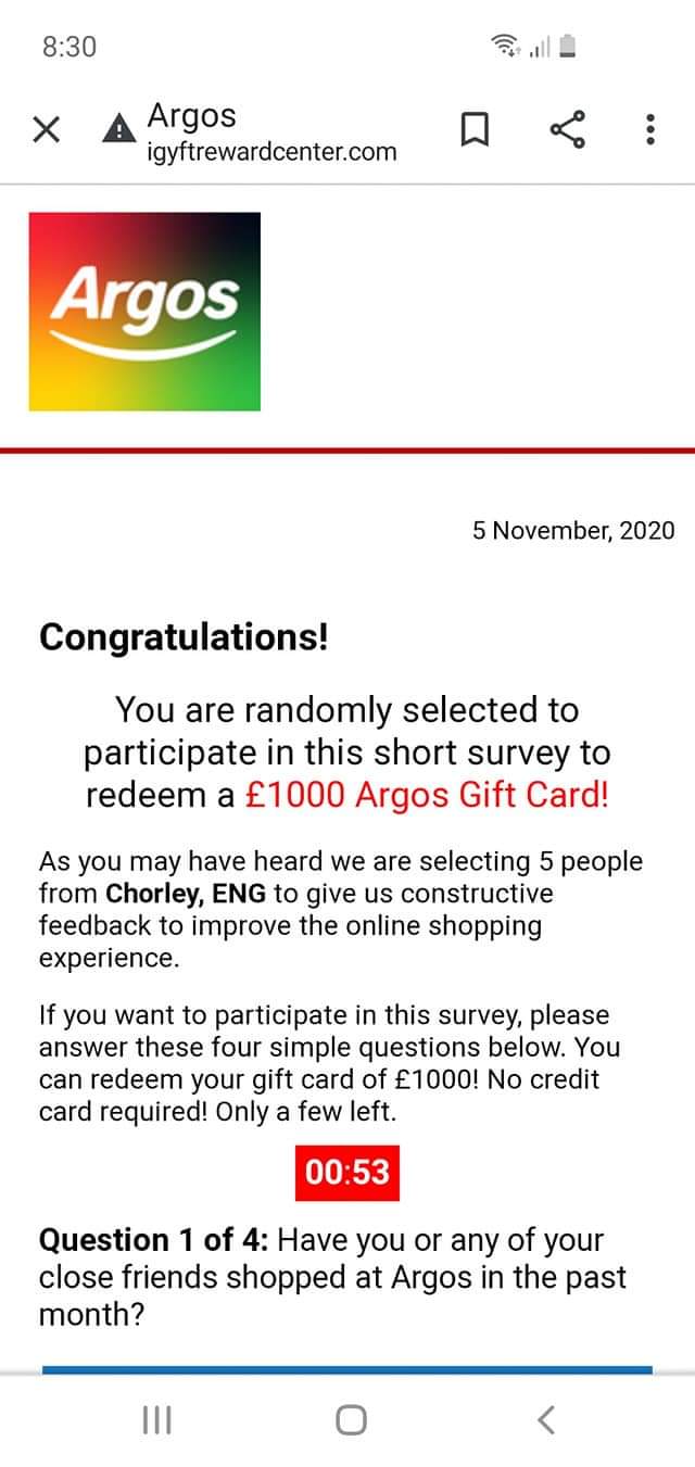 Argos 1000 Voucher Scam