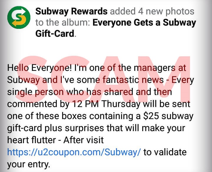 u2coupon.com Subway Gift-Card Scam