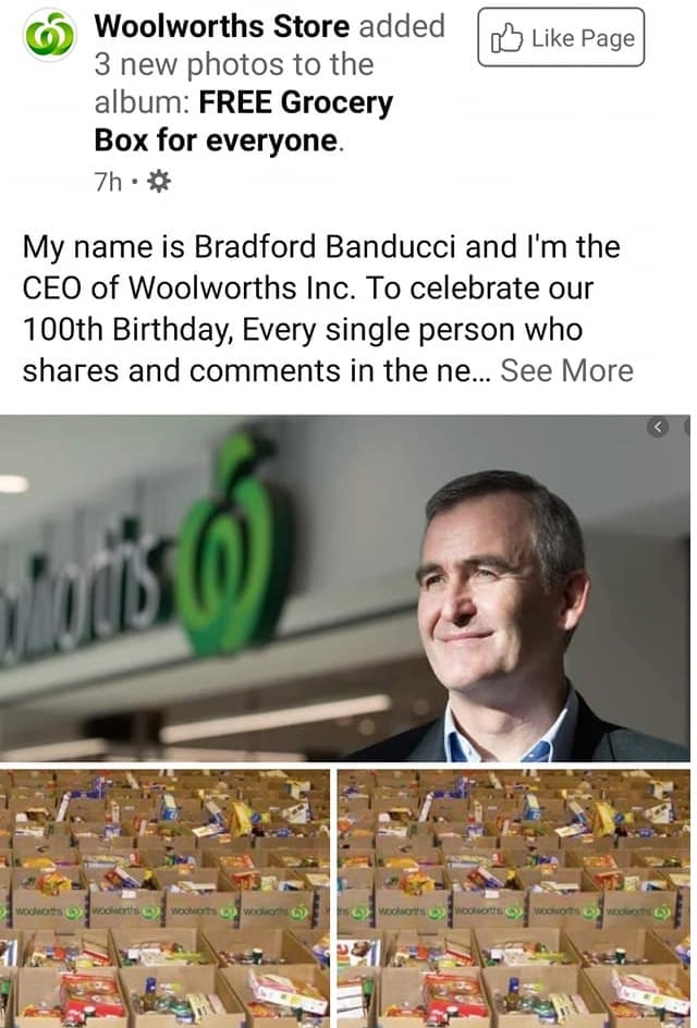 The Woolworths Facebook Scam