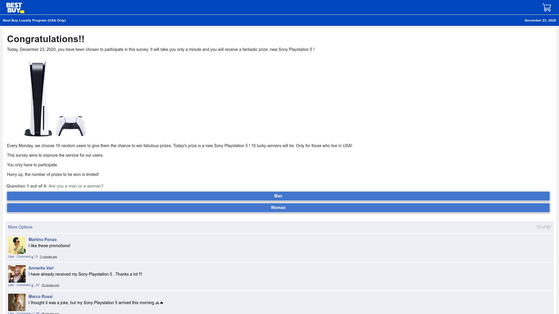 Best Buy PS5 Scam Survey Website