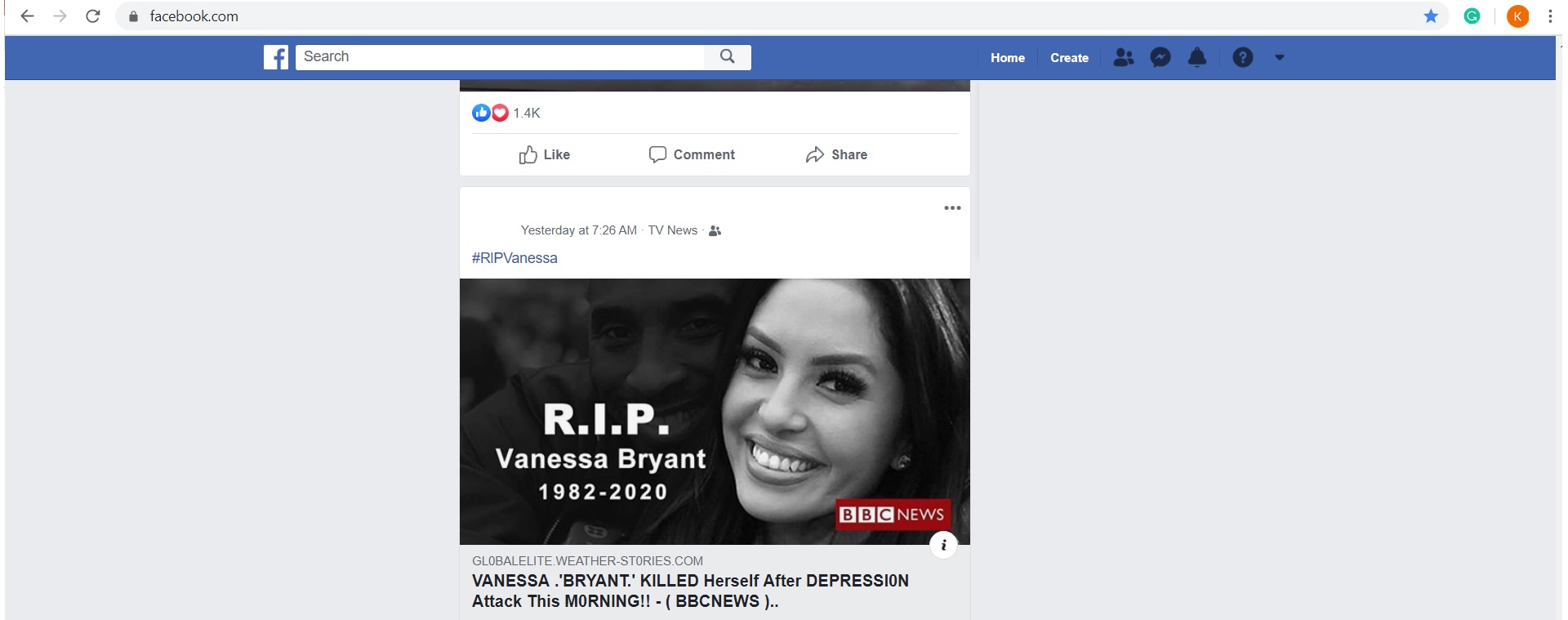 Anessa Bryant Celebrity Death Hoax and Fake-News on Facebook
