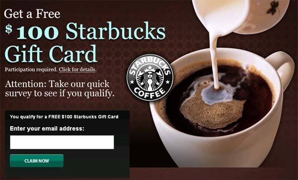 $100 Starbucks Gift Card Scam