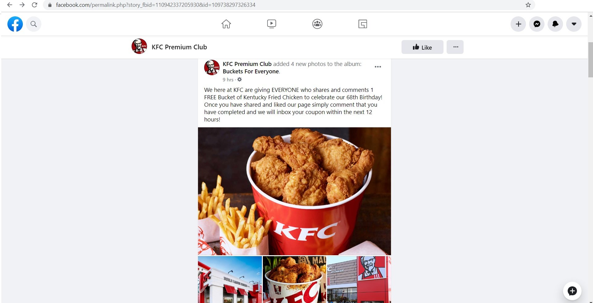 Scam: KFC Giving Everyone Who Shares And Comments a Free Bucket Of Kentucky Fried Chicken