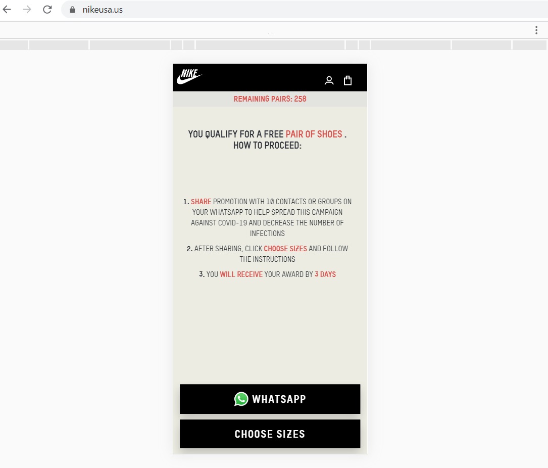 nike giving away free shoes whatsapp