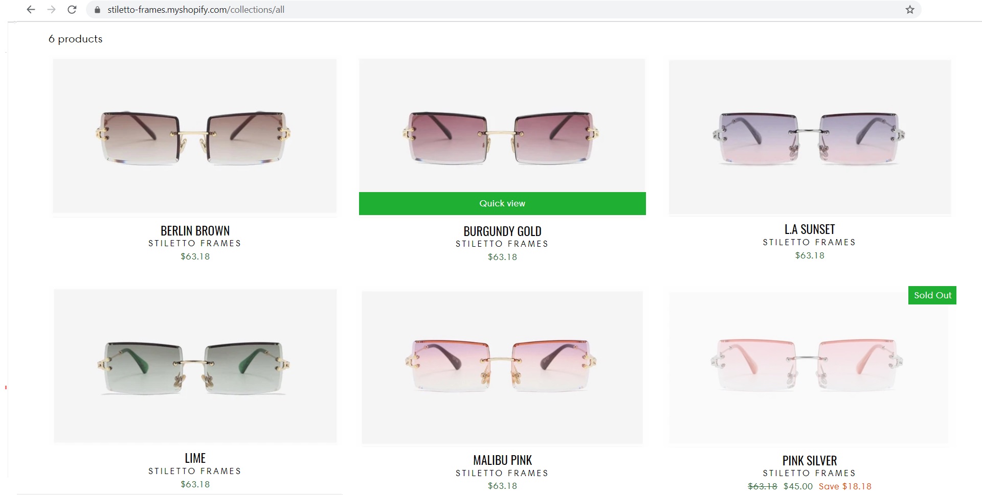 Stiletto-frames Myshopify located at stiletto-frames.myshopify.com