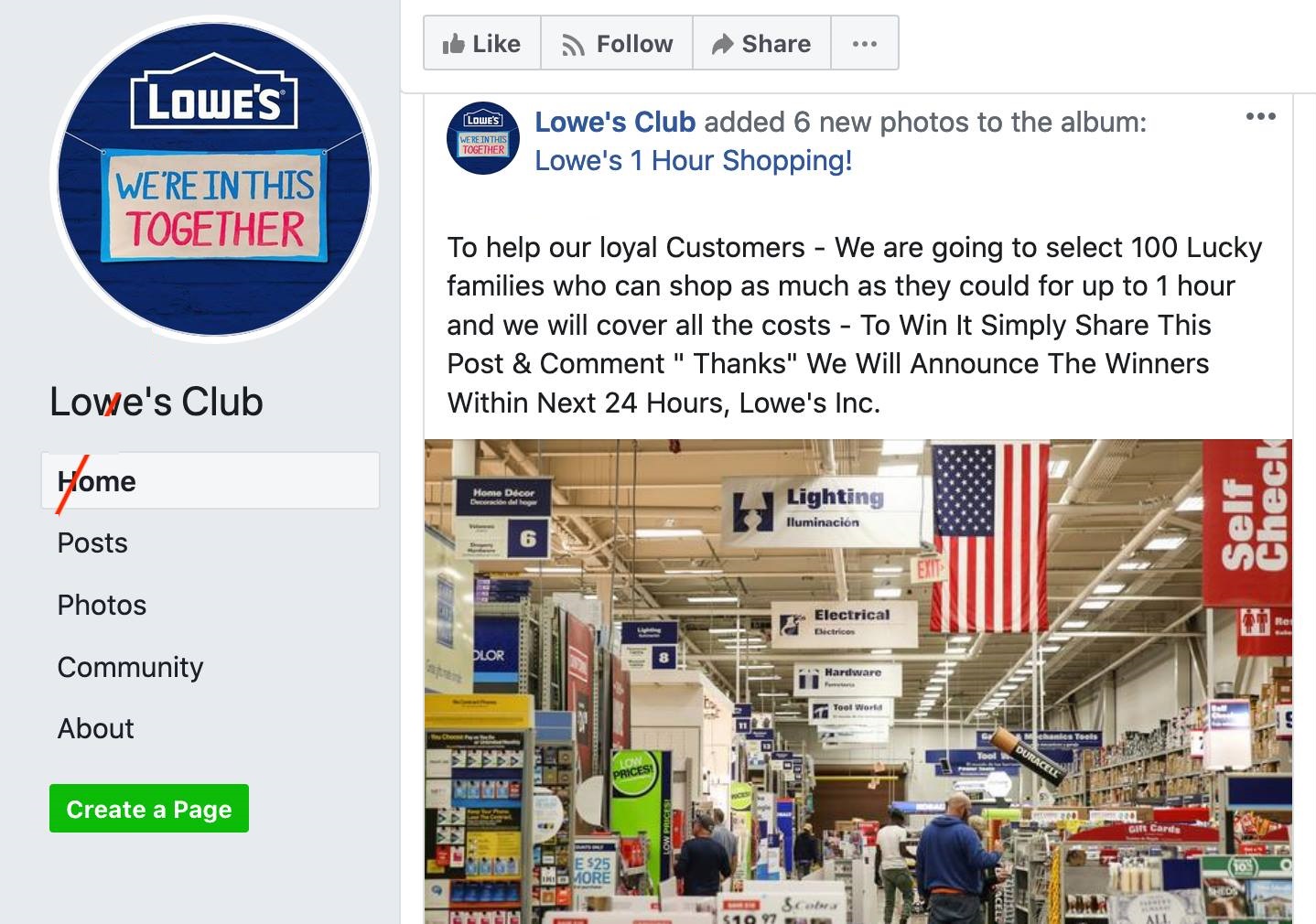 Lowes Facebook Scam, Lowes Club 1 Hour Shopping, Lowes Scam, Lowes Club Scam, Lowes Club, Lowes 1 Hour Shopping, Lowes Coupon Scam