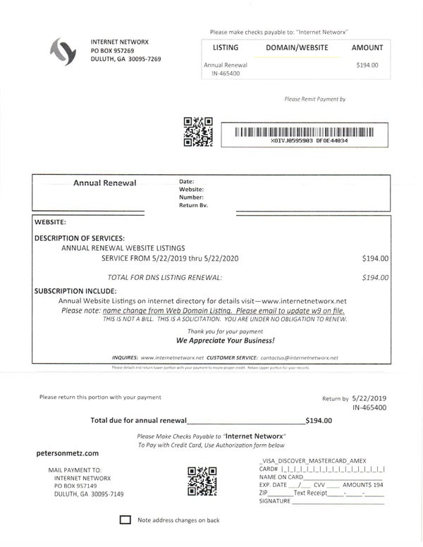 Internet Networx Fake Invoice