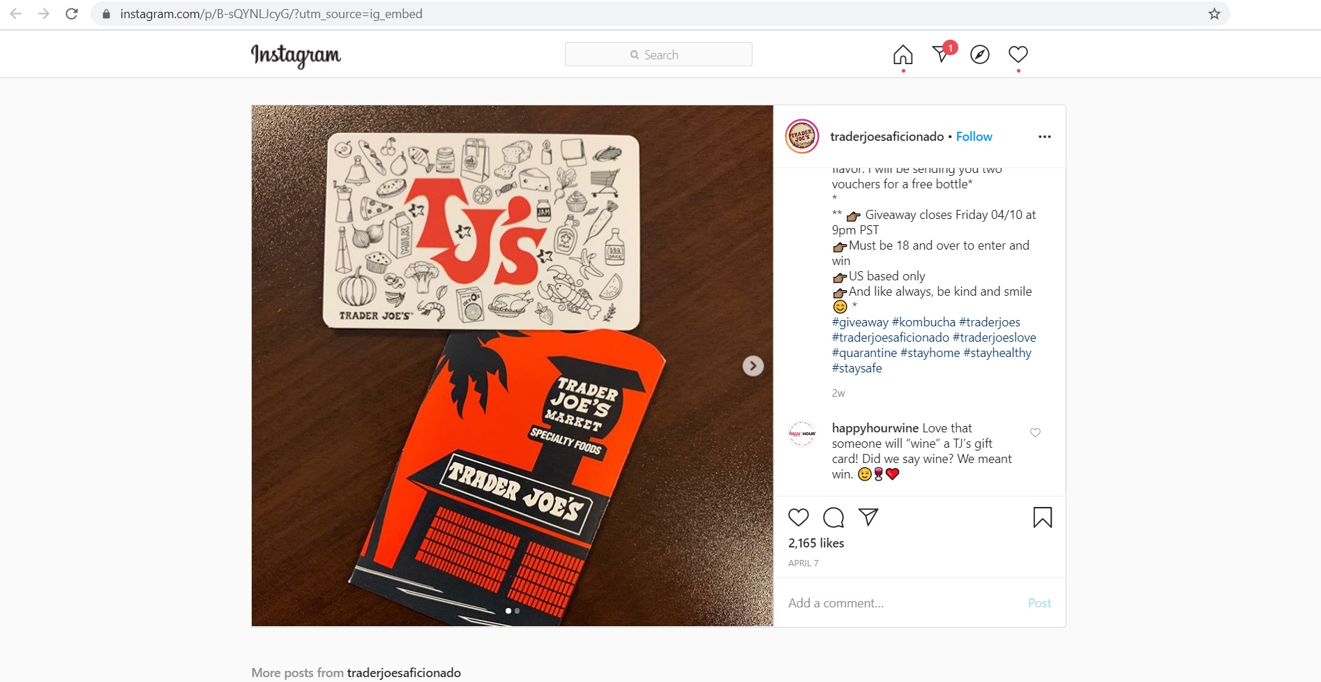 Trader Joes Scam on Instagram