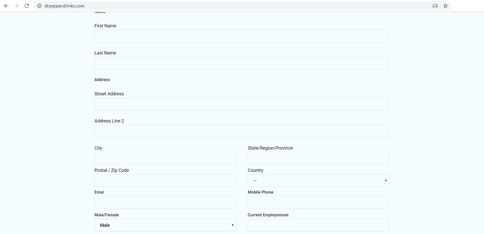 Drpepperdrinks.com Form