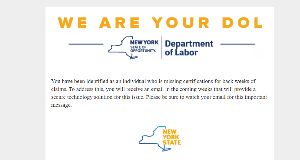 nysdol@info.labor.ny.gov, New York Department of Labor Email Missing Certification