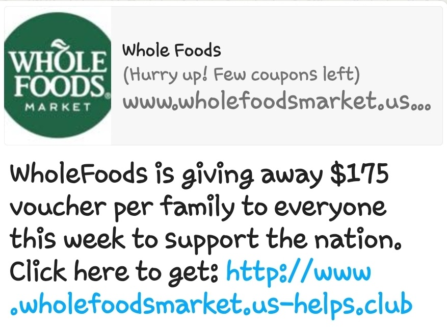 Whole Foods $175 Voucher Scam on WhatsApp