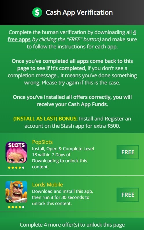 Free Cash App Human Verification Scam