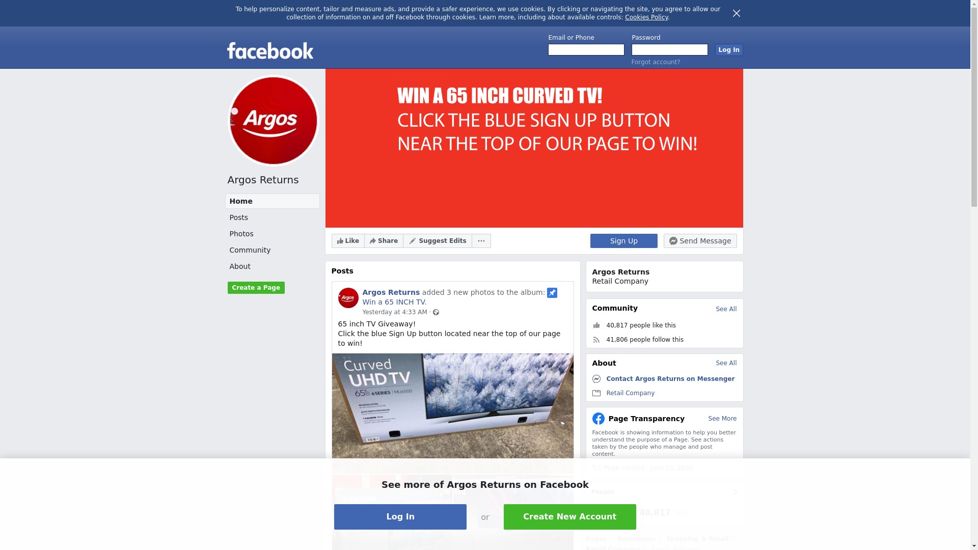 Argos Returns Scam on Facebook  Free TV Giveaway