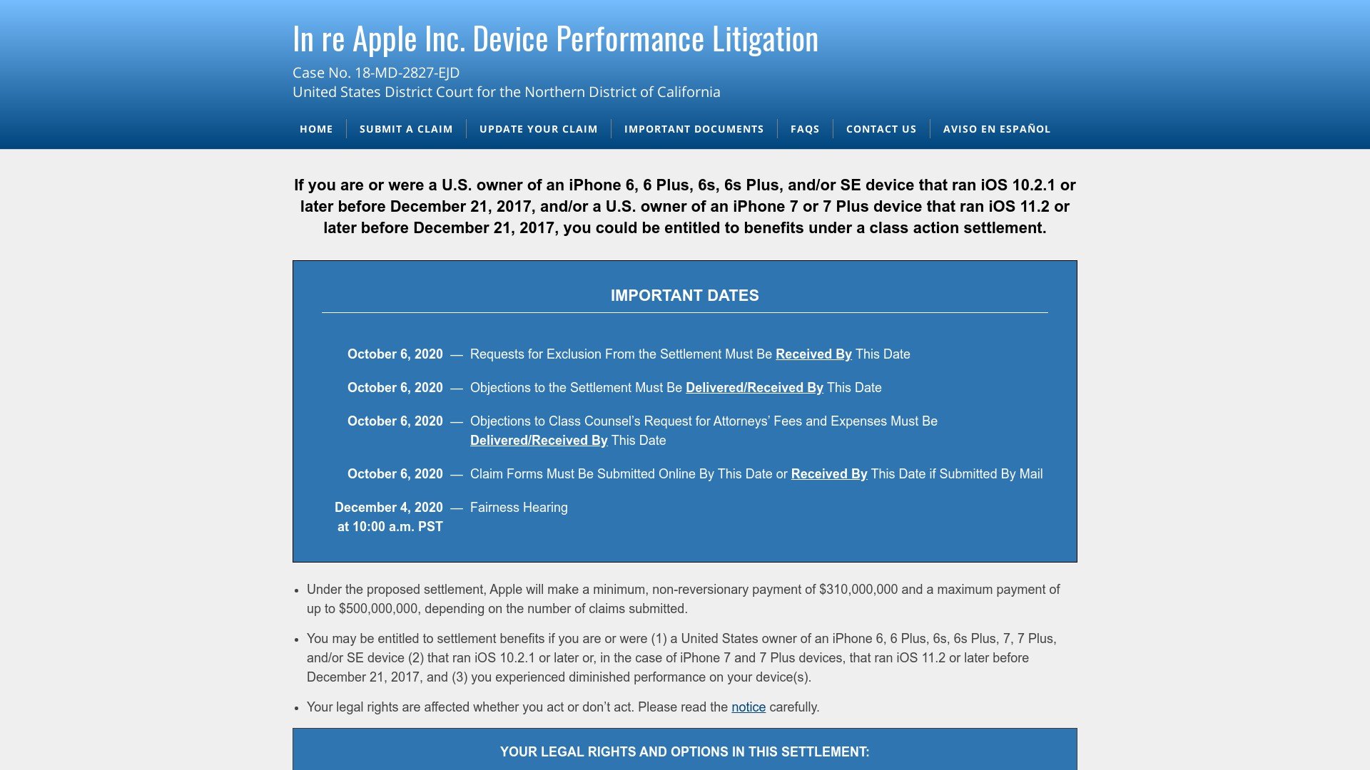 smartphoneperformancesettlement.com - Apple Device Performance Litigation Class Action