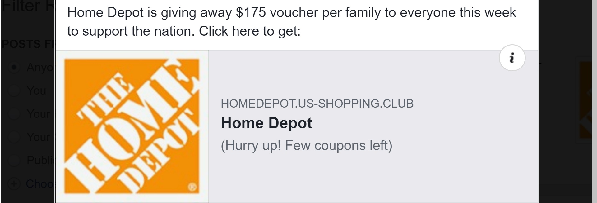 Home Depot Voucher $175 Scam Giveaway