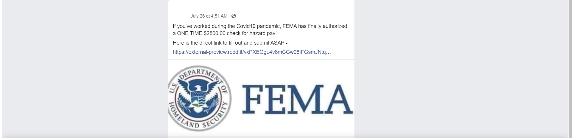 The FEMA Covid Hazard Pay Facebook Hoax