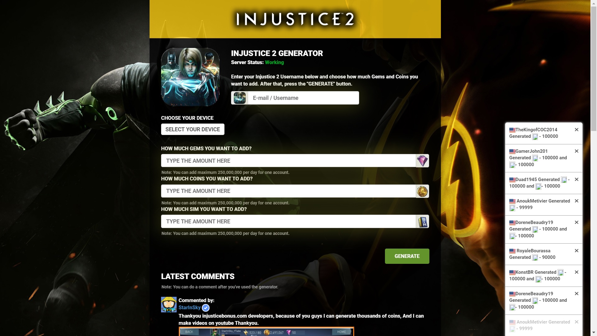 Is injusticebonus.com a Scam? Review of the Injustice 2 Generator