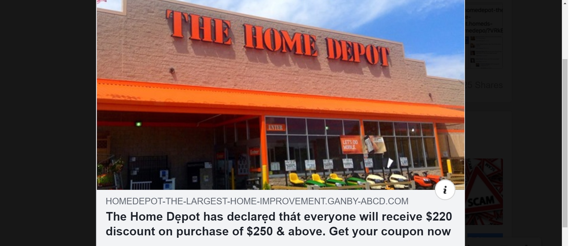 Home Depot Coupon Scam  $220 Discount on Purchase of $250