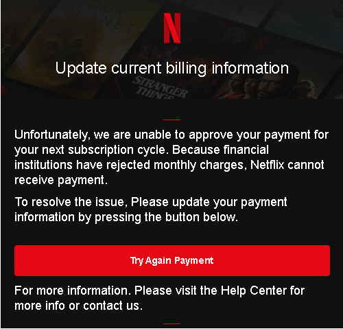Netflix Scam Email: Update Current Billing Information