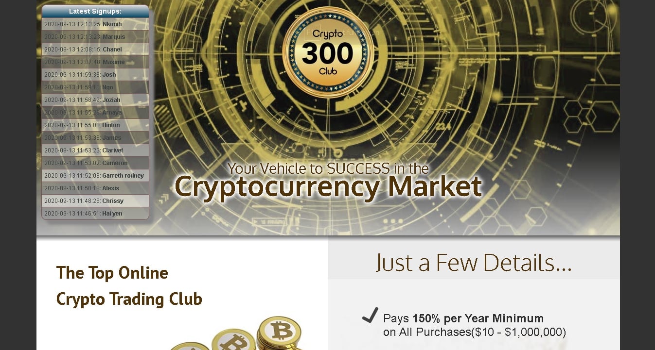Crypto300Club or Crypto 300 Club at crypto300club.com
