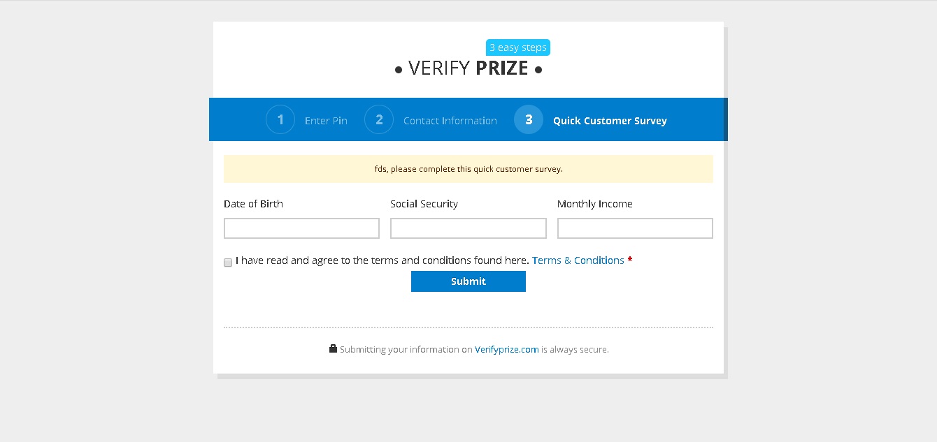 Verify Prize at verifyprize.com