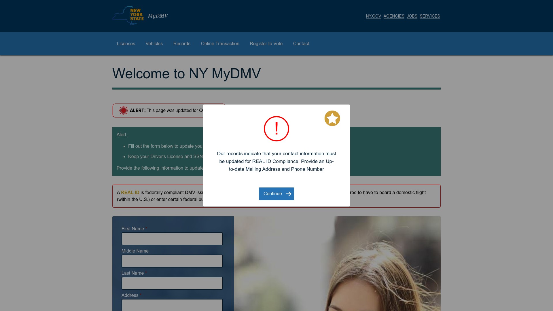 MydmvAlert Scam at nydmvid.net