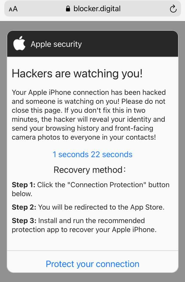 Your Apple iPhone connection has been hacked and someone is watching on you