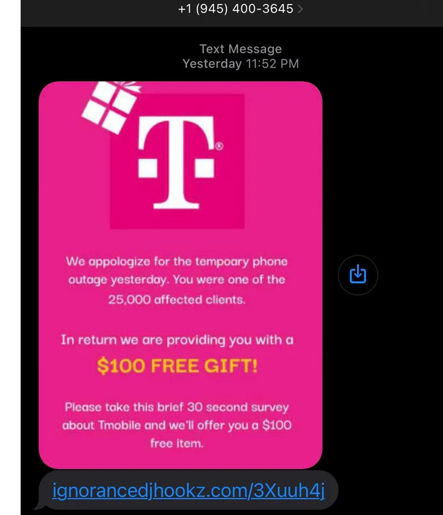 t mobile $100 free gift scam - t mobile outage text message - 4255006735