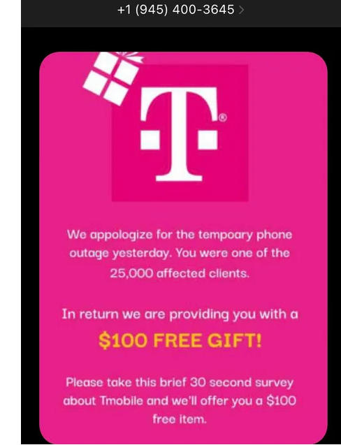 Demandrmisery - t mobile $100 free gift scam text