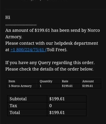 Norco Armory Email Scam 1