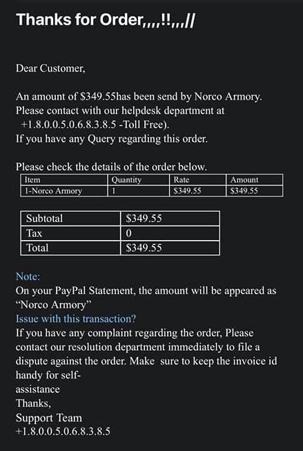Norco Armory Email Scam 2