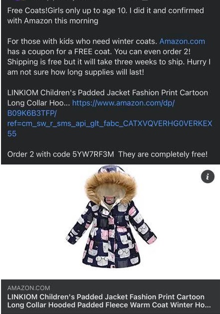 Amazon Free Kids Coat Scam