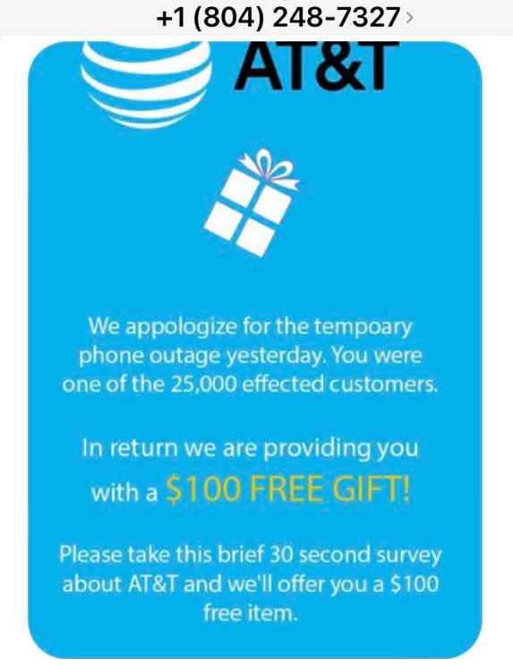 AT&T Gift Text Scam Message