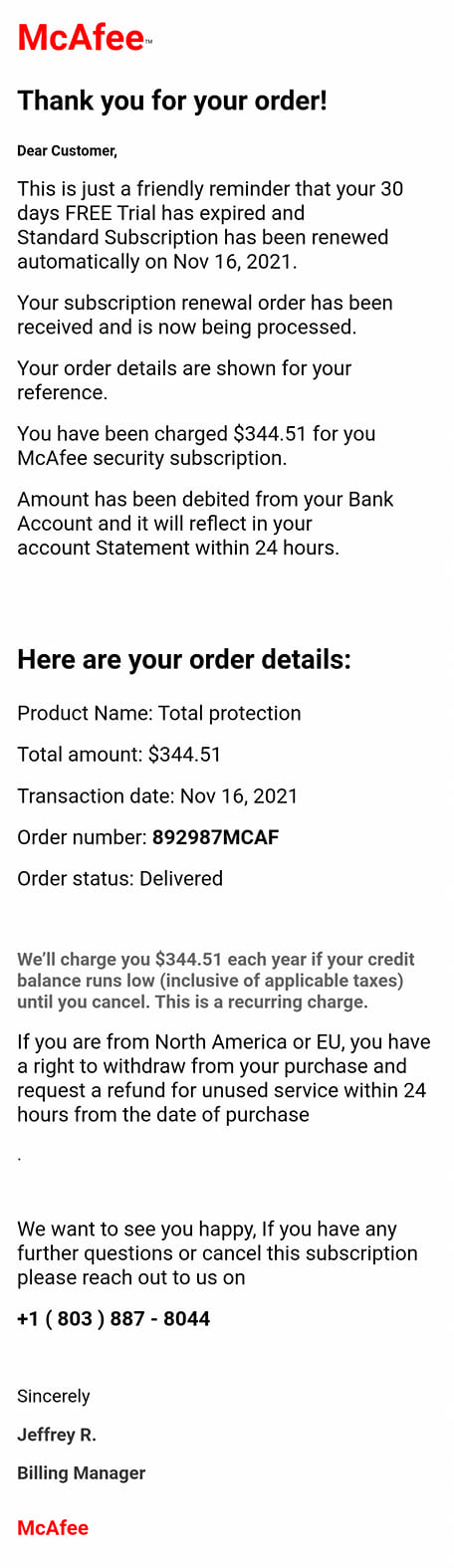  Mcafee Renewal Email Scam