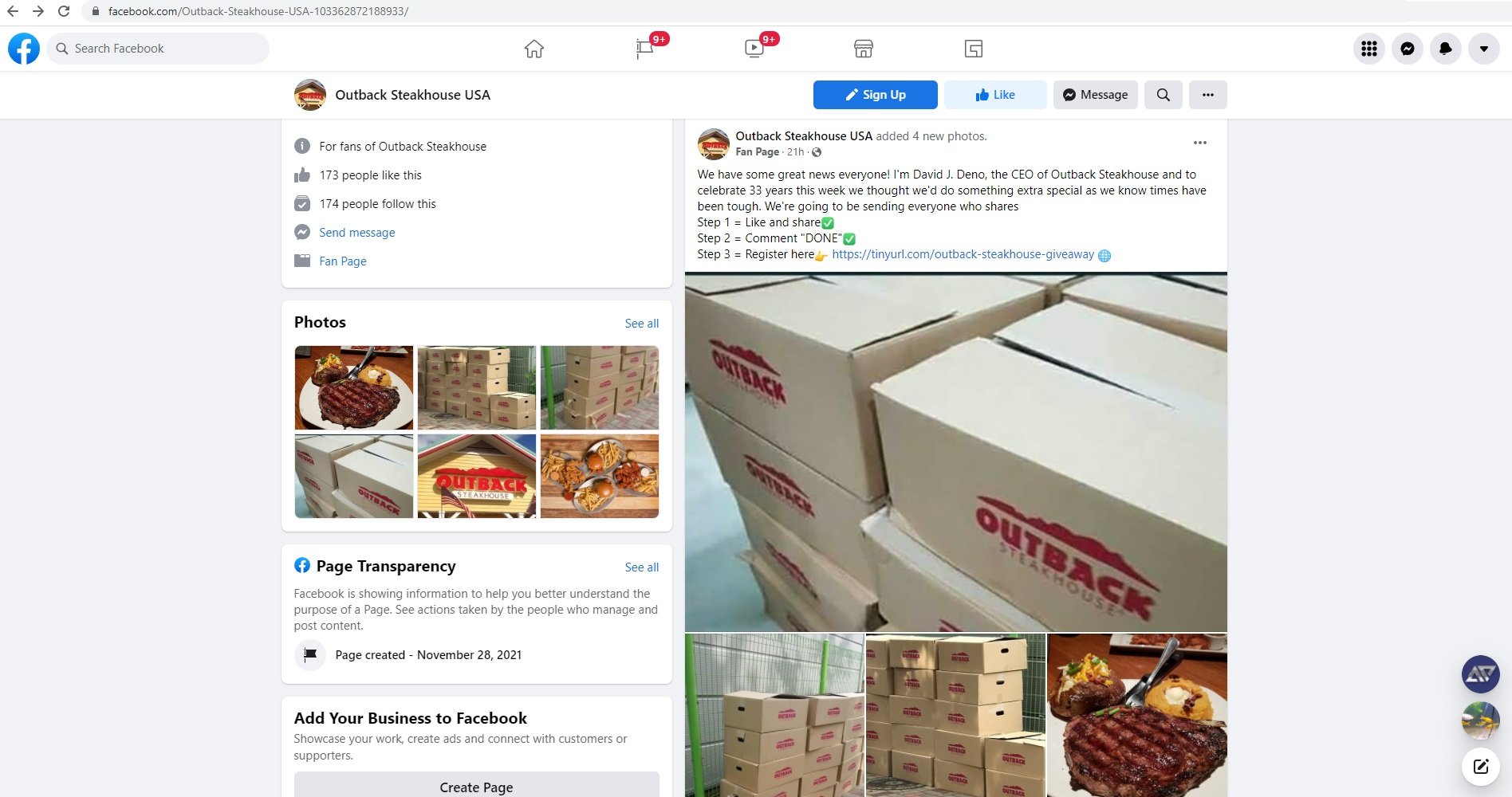 The Outback Steakhouse Giveaway Facebook Scam